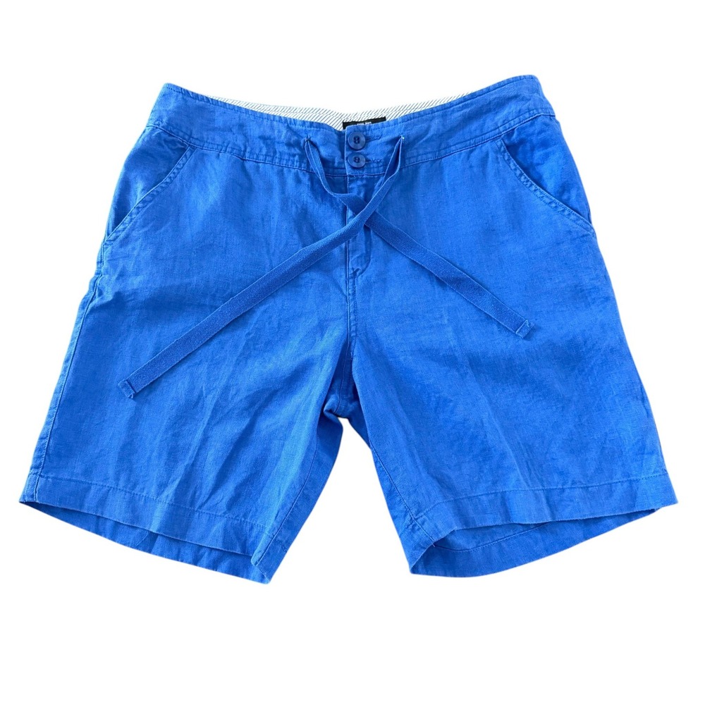 Jones & Co Linen Drawstring Bermuda Shorts 8 Blue Pockets Summer Coastal Grandma